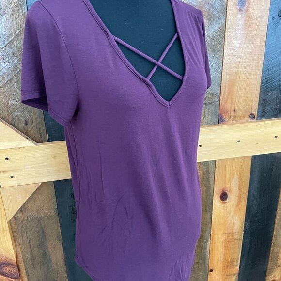 EMORY Park Dulce dark purple short sleeved knit top, size S - Picture 10 of 10
